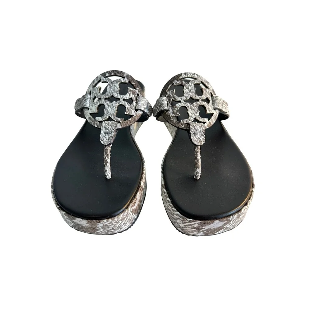 Tory Burch Miller Wedge Heel Sandal Size 8 Granite Roccia Brown Platform Leather